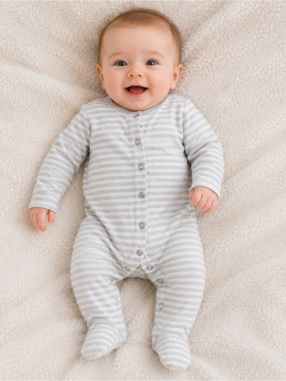 Mothercare Gray Stripe Footie Sleeper – 1–3 Months